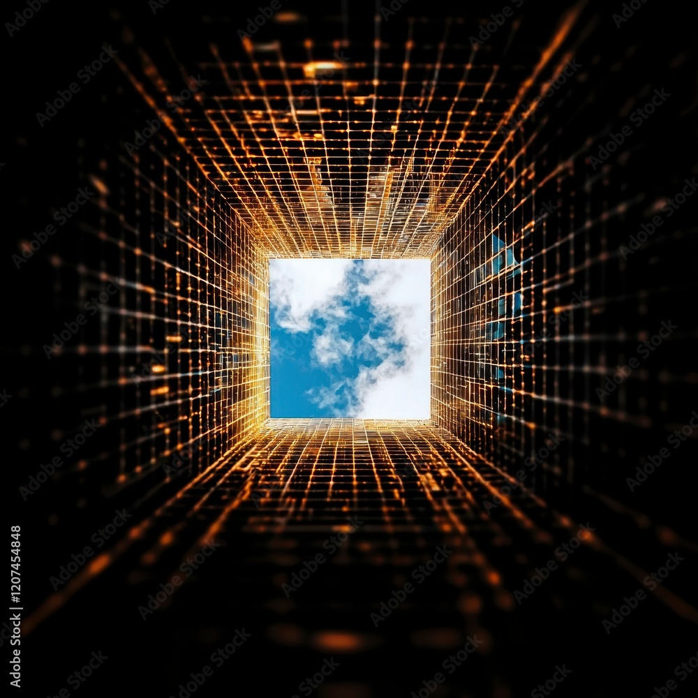 Poster abstract grid digital technology skylight modern architecture futuristic design netwo
