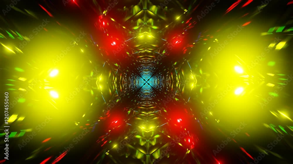 Poster evolving geometric forms with abstract seamless strobe light effects