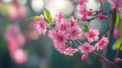 Fototapeta premium Delicate Pink Cherry Blossoms in Full Bloom