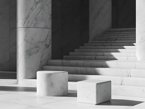Modern Marble Staircase With Cylindrical And Cubical Forms