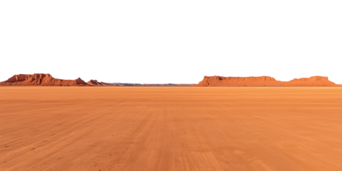 PNG cut out isolated background. A vast desert plain stretches endlessly, with distant mesas breaking the horizon.
