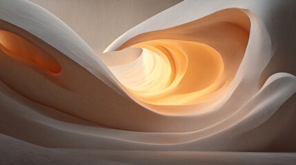 Fototapeta premium Abstract swirling shapes with warm orange light and textured surfaces.