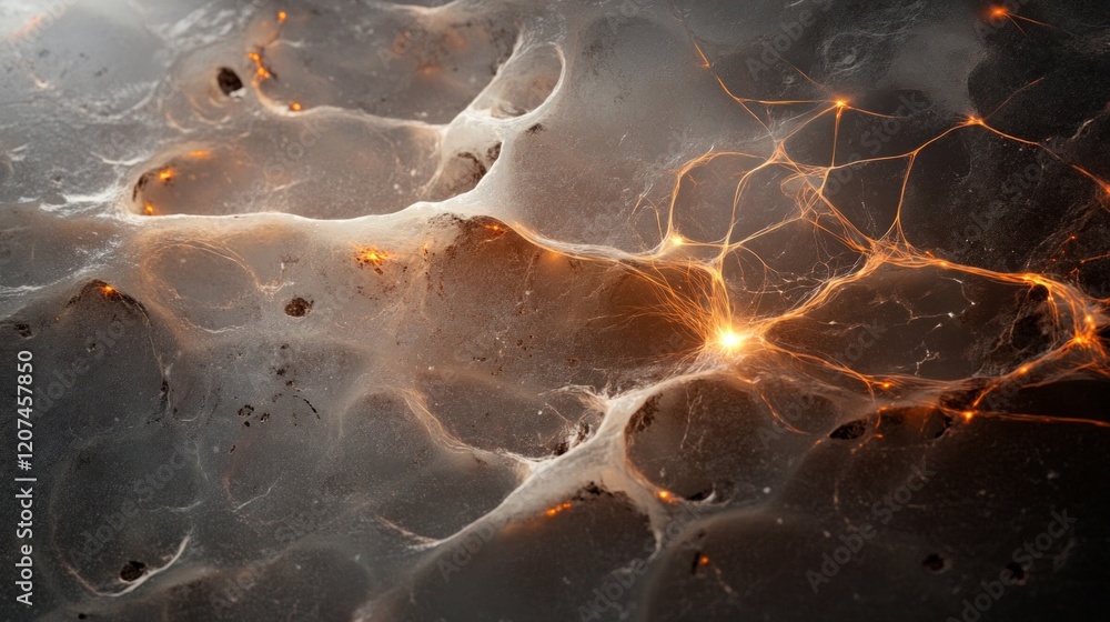 Poster abstract textured background with glowing elements and intricate patterns.