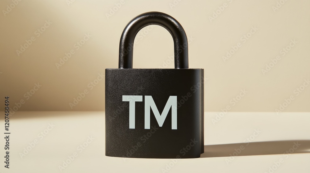 Poster a concept image showing a padlock with a tm symbol to represent trademark security.
