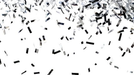 Falling silver confetti creating a festive effect, isolated on white background