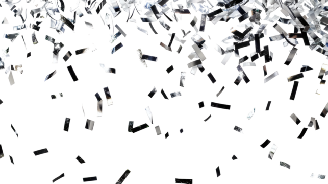 Falling silver confetti creating a festive effect, isolated on white background - Powered by Adobe