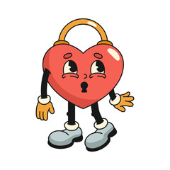 Lock in shape of heart retro icon. Vector love character for loyalty and lover trust sign. Isolated anthropomorphic person for Valentines day or lover holiday. Relationship and loving emoji. Vintage.