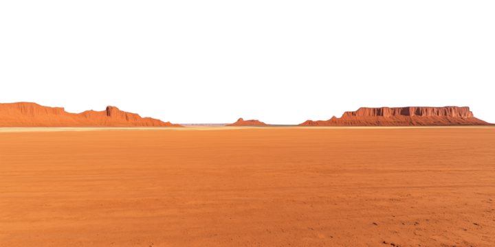 PNG cut out isolated background. A vast desert plain stretches endlessly, with distant mesas breaking the horizon.
