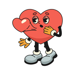 Vector heart character with heartbeat. Icon of romantic or loving personality for lover holiday gift or present. Passion, sentiment festive celebration. Wedding and marriage, devotion emoji. Valentine