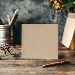 Office Desk Greeting Card Mockup - Generative AI