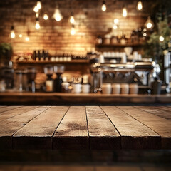 Wooden Shelf with a Coffee Shop Backdrop - Product Photography Mockup - Generative AI