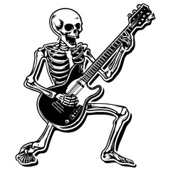 Fototapeta premium Skeleton Playing Guitar in a Cool Pose Vector on a White Background
