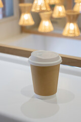 Coffee shop interior with white and wooden concept deisgn