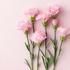 Fototapeta premium Delicate Pink Carnations on Soft Pink Background Elegant Floral Design Spring Blossom