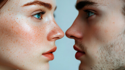 Obraz premium Exploring the Duality of Beauty CloseUp Portraits Capturing a Man and a Womans Essence