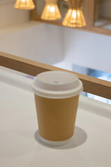 Coffee shop interior with white and wooden concept deisgn