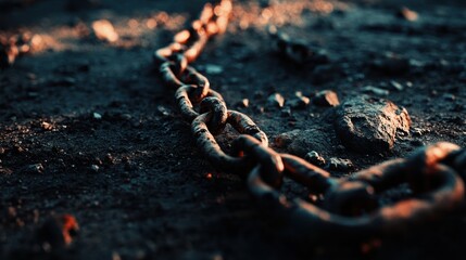 Rusty Chain on Ground with Dramatic Lighting in Urban Setting