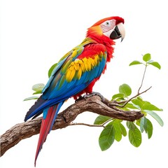 Obraz premium Vibrant Parrot Isolated on White Background, Colorful Feathers, Exotic Bird, Nature, Wildlife, Feathered Beauty