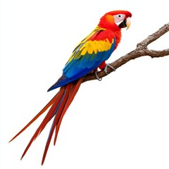 Obraz premium Vibrant Parrot Isolated on White Background, Colorful Feathers, Exotic Bird, Nature, Wildlife, Feathered Beauty
