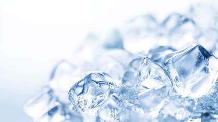 Clear Ice Cubes on White Surface with Soft Light Background