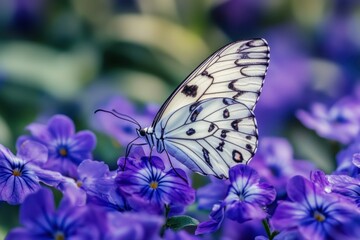 Naklejka premium Serene Butterfly on Purple Blossoms