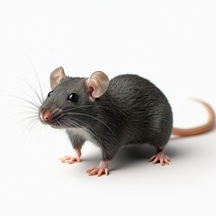 Isolated Rat on White Background, Minimalist Design, Animal Study, Wildlife Concept, Clean Cut-Out