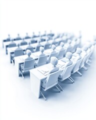 Obraz premium A classroom filled with stylized figures seated at desks, suggesting a learning environment focused on education and engagement.