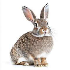 Fototapeta premium Isolated Rabbit on White Background, Minimalist Composition, Animal Portrait, Clean Cutout, Wildlife Illustration