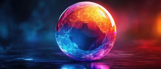 A glowing orb of fire and ice sits on a dark surface.