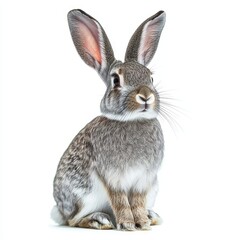 Fototapeta premium Isolated Rabbit on White Background, Minimalist Composition, Animal Portrait, Clean Cutout, Wildlife Illustration