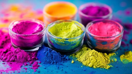 Vibrant Colorful Powder Pigments in Glass Bowls