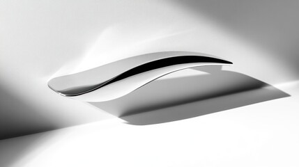 Sleek, curved chrome handle against a white backdrop, casting shadows.