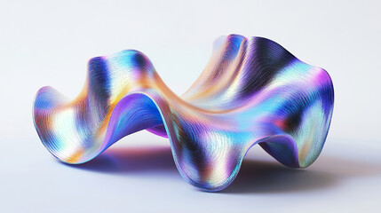 Obraz premium Abstract design, wavy iridescent shape on black background, 3d render
