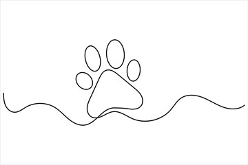 Dog paw line drawing art of isolated continuous outline vector icon