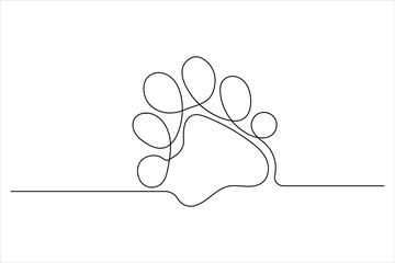 Dog paw line drawing art of isolated continuous outline vector icon