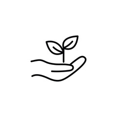 hand holds leaves  - black vector icon eco icon protection care  nature organic sign 
