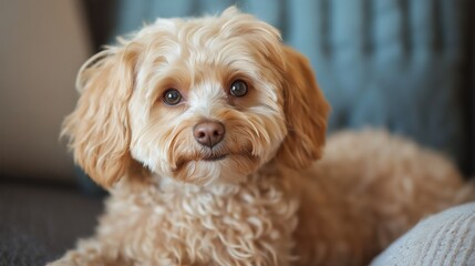 Adorable dog looking curiously at camera