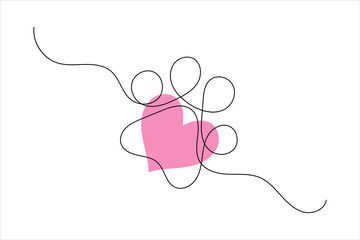 Dog paw line drawing art of isolated continuous outline vector icon