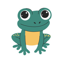 Cute cartoon frog. Flat vector illustrations in simple child style on white background. 