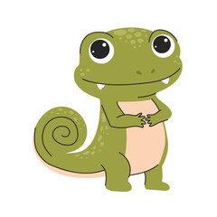 Fototapeta premium Cute cartoon chameleon. Flat vector illustrations in simple child style on white background. 