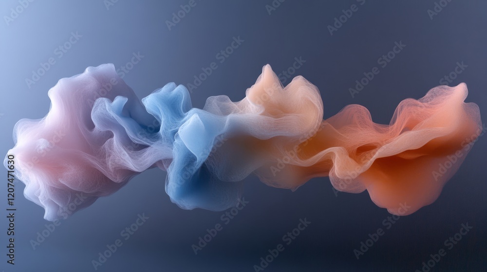 Poster abstract colorful fabric waves on a soft gradient background.