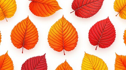 Fototapeta premium Autumn Leaves Seamless Pattern Vibrant Red Orange Yellow Foliage Background