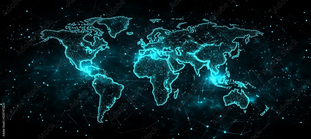 Poster global network: a digital world map of interconnected nodes