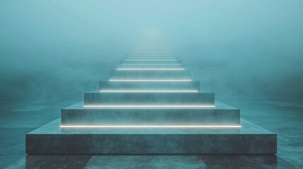 Fototapeta premium Mysterious illuminated steps leading into a foggy atmosphere.