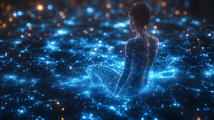 Naklejka premium Human body augmented with AI futuristic neural links glowing restoration 8K realistic