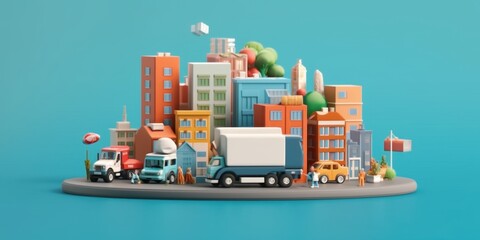 Obraz premium Create a 3D cartoon vector artwork of a delivery vehicle with open cargo filled with packages. 