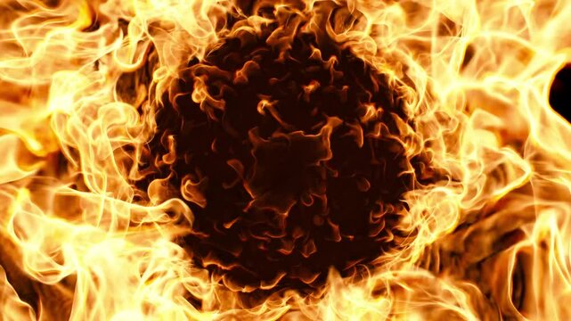 Flames fire frame movement on black backgrounds rendering