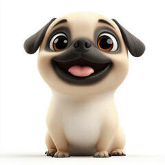 Happy Cartoon Pug With Cheerful Expression on White Background