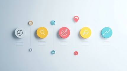 Fototapeta premium A comparison chart with four marketing strategies, each represented by an easy-to-recognize icon, on a clean, modern background with soft shadows
