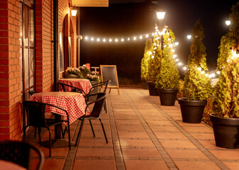 Evening Street Cafe Stands Empty